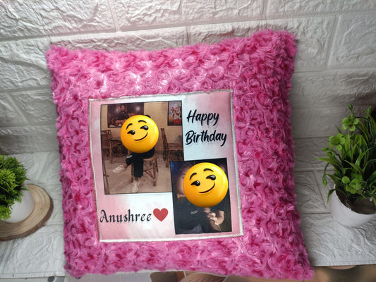 SOFT FURRY ROSE PETAL PERSONALIZED CUSHION , CUSTOMISED WITH YOUR OWN PHOTOS