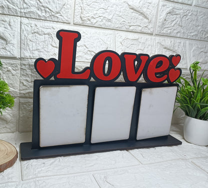 PERSONALIZED MDF  LOVE FRAME WITH THREE PHOTOS CUSTOMISED GIFT COLLAGE FRAME FOR YOUR LOVED ONES