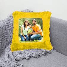 YELLOW COLOUR CUSTOMISE SOFT FURRY CUSHION PERSONALIZE ACCORDING TO YOURSELF