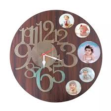 WOODEN CUSTOMISE PHOTO FRAME CLOCK WIITH PERSONALISATION OF 5 PHOTOS