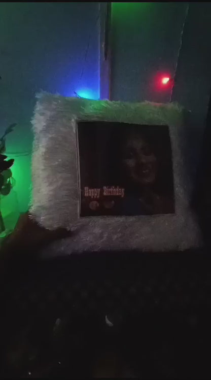 CUSTOMISABLE LED FAUX FUR CCUSHION , PERSONALISE WITH YOUR OWN PHOTO AND UPGRADE YOUR DECOR